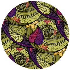 Green Paisley Background, Artwork, Paisley Patterns Wooden Puzzle Round by nateshop