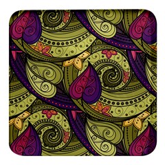 Green Paisley Background, Artwork, Paisley Patterns Square Glass Fridge Magnet (4 Pack) by nateshop