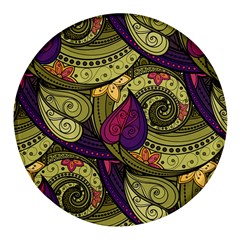 Green Paisley Background, Artwork, Paisley Patterns Round Glass Fridge Magnet (4 Pack) by nateshop