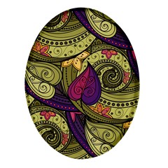 Green Paisley Background, Artwork, Paisley Patterns Oval Glass Fridge Magnet (4 Pack) by nateshop