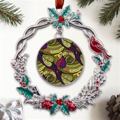 Green Paisley Background, Artwork, Paisley Patterns Metal X mas Wreath Holly Leaf Ornament by nateshop