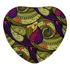 Green Paisley Background, Artwork, Paisley Patterns Heart Glass Fridge Magnet (4 Pack) by nateshop