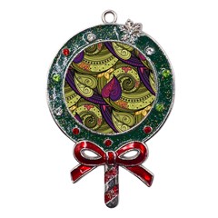 Green Paisley Background, Artwork, Paisley Patterns Metal X mas Lollipop With Crystal Ornament by nateshop