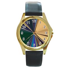 Leaves Plant Foliage Green Round Gold Metal Watch by Cemarart