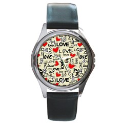 Love Abstract Background Love Textures Round Metal Watch by nateshop