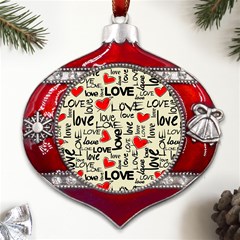 Love Abstract Background Love Textures Metal Snowflake And Bell Red Ornament by nateshop