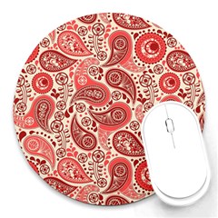 Paisley Red Ornament Texture Round Mousepad by nateshop