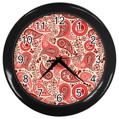 Paisley Red Ornament Texture Wall Clock (black) by nateshop