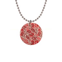 Paisley Red Ornament Texture 1  Button Necklace by nateshop