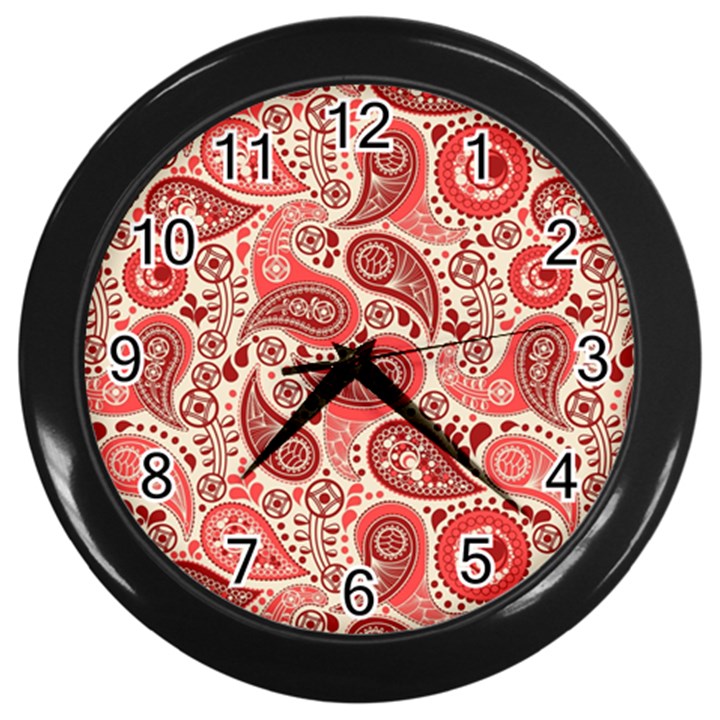 Paisley Red Ornament Texture Wall Clock (Black)