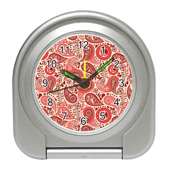 Paisley Red Ornament Texture Travel Alarm Clock