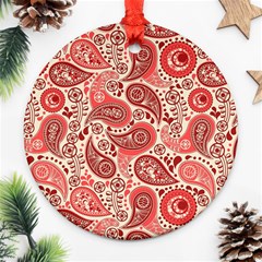 Paisley Red Ornament Texture Round Ornament (two Sides) by nateshop