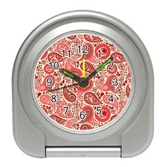 Paisley Red Ornament Texture Travel Alarm Clock by nateshop