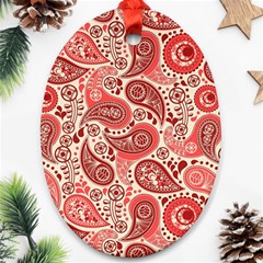 Paisley Red Ornament Texture Oval Ornament (two Sides) by nateshop