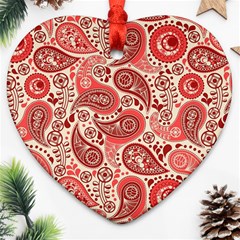 Paisley Red Ornament Texture Heart Ornament (two Sides) by nateshop