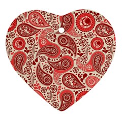 Paisley Red Ornament Texture Heart Ornament (two Sides) by nateshop