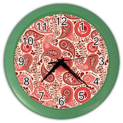 Paisley Red Ornament Texture Color Wall Clock by nateshop