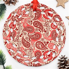 Paisley Red Ornament Texture Round Filigree Ornament (two Sides) by nateshop