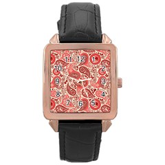 Paisley Red Ornament Texture Rose Gold Leather Watch  by nateshop