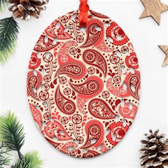 Paisley Red Ornament Texture Oval Filigree Ornament (two Sides) by nateshop