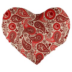 Paisley Red Ornament Texture Large 19  Premium Flano Heart Shape Cushions by nateshop