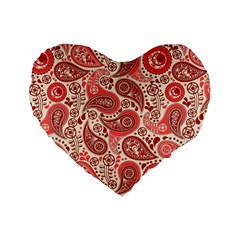 Paisley Red Ornament Texture Standard 16  Premium Flano Heart Shape Cushions by nateshop