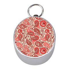 Paisley Red Ornament Texture Mini Silver Compasses by nateshop