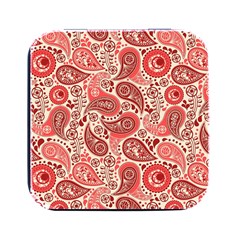 Paisley Red Ornament Texture Square Metal Box (black) by nateshop