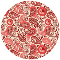 Paisley Red Ornament Texture Wooden Puzzle Round by nateshop