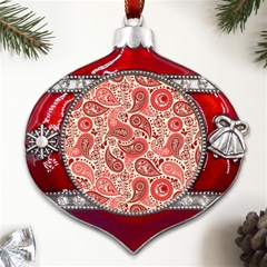 Paisley Red Ornament Texture Metal Snowflake And Bell Red Ornament by nateshop