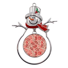 Paisley Red Ornament Texture Metal Snowman Ornament by nateshop