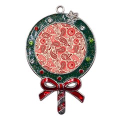 Paisley Red Ornament Texture Metal X mas Lollipop With Crystal Ornament by nateshop