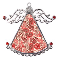 Paisley Red Ornament Texture Metal Angel With Crystal Ornament by nateshop