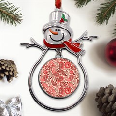 Paisley Red Ornament Texture Metal Snowman Ornament by nateshop