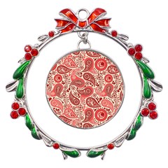 Paisley Red Ornament Texture Metal X mas Wreath Ribbon Ornament by nateshop