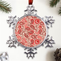 Paisley Red Ornament Texture Metal Large Snowflake Ornament by nateshop