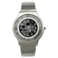 Paisley Skull, Abstract Art Stainless Steel Watch by nateshop