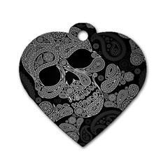 Paisley Skull, Abstract Art Dog Tag Heart (two Sides) by nateshop