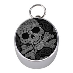 Paisley Skull, Abstract Art Mini Silver Compasses by nateshop