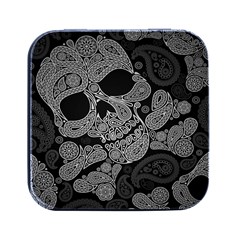 Paisley Skull, Abstract Art Square Metal Box (black) by nateshop