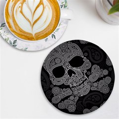 Paisley Skull, Abstract Art Uv Print Round Tile Coaster by nateshop