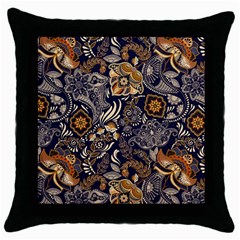 Paisley Texture, Floral Ornament Texture Throw Pillow Case (black) by nateshop