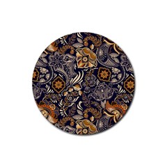 Paisley Texture, Floral Ornament Texture Rubber Coaster (round) by nateshop