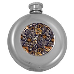 Paisley Texture, Floral Ornament Texture Round Hip Flask (5 Oz) by nateshop