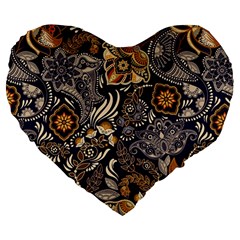 Paisley Texture, Floral Ornament Texture Large 19  Premium Heart Shape Cushions by nateshop