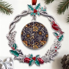 Paisley Texture, Floral Ornament Texture Metal X mas Wreath Holly Leaf Ornament by nateshop