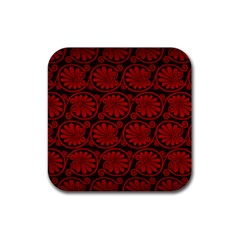 Red Floral Pattern Floral Greek Ornaments Rubber Coaster (square) by nateshop