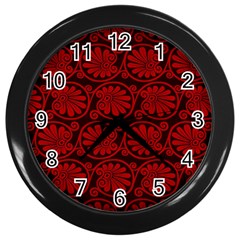 Red Floral Pattern Floral Greek Ornaments Wall Clock (black) by nateshop