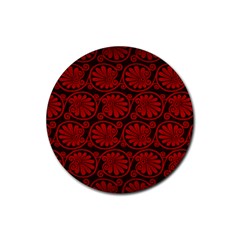 Red Floral Pattern Floral Greek Ornaments Rubber Coaster (round) by nateshop