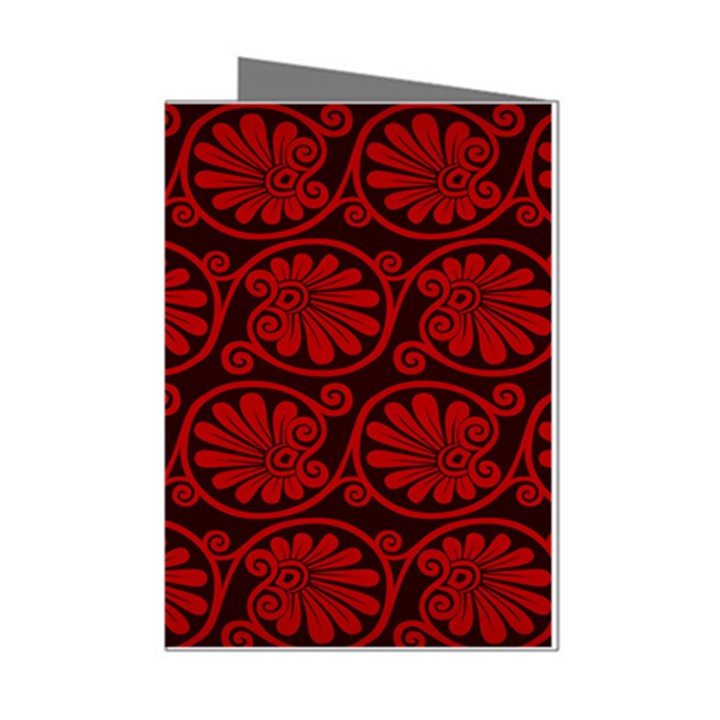 Red Floral Pattern Floral Greek Ornaments Mini Greeting Cards (Pkg of 8)